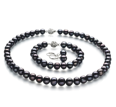 8-9mm De apa dulce Set in Kaitlyn Vopsit în negru
