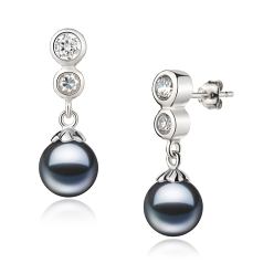 7-8mm De apa dulce Set de cercei in Colleen Vopsit în negru