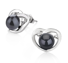 7-8mm De apa dulce Set de cercei in Inima Katie Vopsit în negru