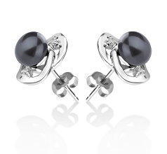 7-8mm De apa dulce Set de cercei in Inima Katie Vopsit în negru