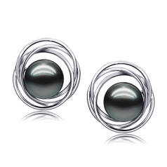 9-10mm tahitian Set de cercei in Stud triplu cerc Negru