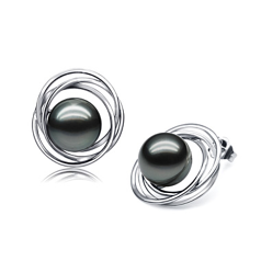 9-10mm tahitian Set de cercei in Stud triplu cerc Negru