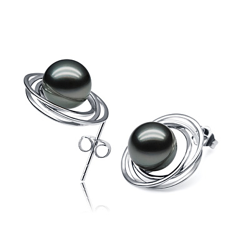 9-10mm tahitian Set de cercei in Stud triplu cerc Negru
