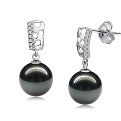9-10mm tahitian Set de cercei in Zuella Negru