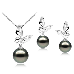 10-12mm tahitian Set in Fluture Negru