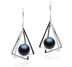 10-11mm De apa dulce Set de cercei in Nichelle Vopsit în negru
