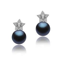 7-8mm De apa dulce Set de cercei in Stea Vopsit în negru