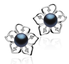 7-8mm De apa dulce Set de cercei in Floare soarelui Negru
