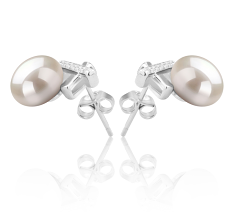 7-8mm De apa dulce Set de cercei in Claritate Alb