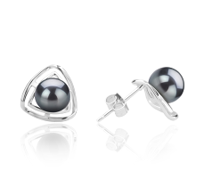 6-7mm De apa dulce Set de cercei in Rowan Vopsit în negru