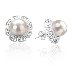 9-10mm De apa dulce Set de cercei in Leonie Alb