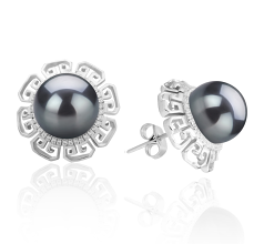 9-10mm tahitian Set de cercei in Leonie Negru