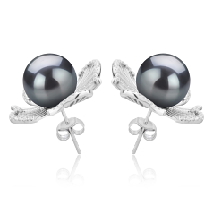 10-11mm tahitian Set de cercei in Abigail Negru