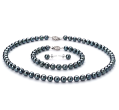 6.5-7mm japoneza Akoya Set in Negru