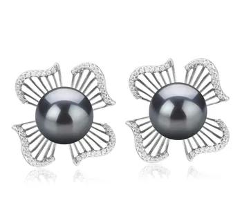10-11mm tahitian Set de cercei in Abigail Negru