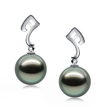 9-10mm tahitian Set de cercei in Assina Negru