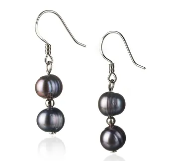 6-7mm De apa dulce Set de cercei in Cerella Vopsit în negru