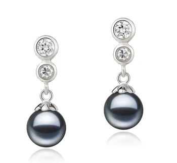 7-8mm De apa dulce Set de cercei in Colleen Vopsit în negru