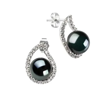 9-10mm De apa dulce Set de cercei in Isabella Vopsit în negru