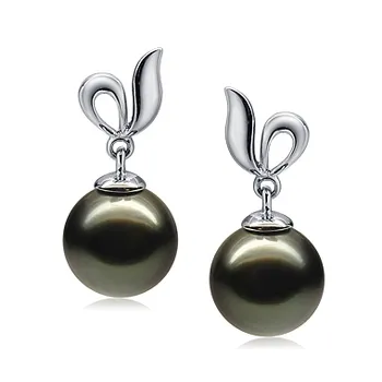 9-10mm tahitian Set de cercei in Jeannie Negru