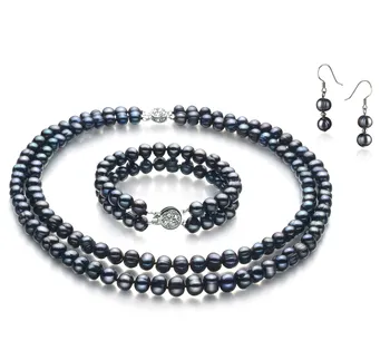 6-7mm De apa dulce Set in Julika Vopsit în negru