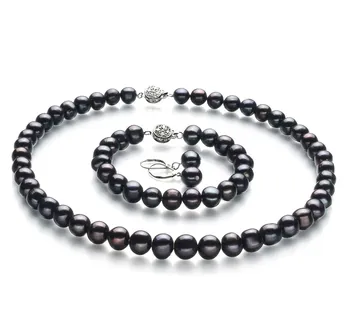 8-9mm De apa dulce Set in Kaitlyn Vopsit în negru