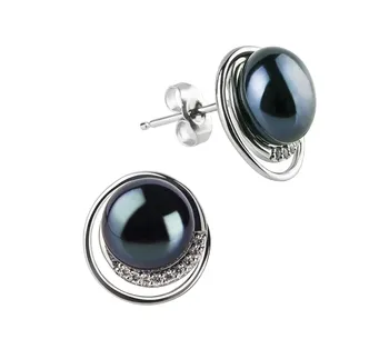 9-10mm De apa dulce Set de cercei in Kelly Vopsit în negru