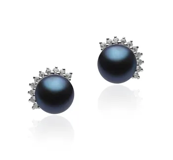 7-8mm De apa dulce Set de cercei in Louisa Vopsit în negru