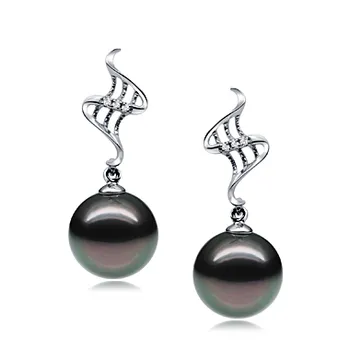 9-10mm tahitian Set de cercei in Atrage Negru