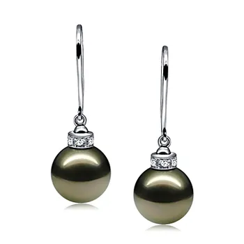 9-10mm tahitian Set de cercei in Vesel Negru