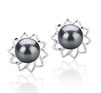 7-8mm De apa dulce Set de cercei in Morgan Vopsit în negru