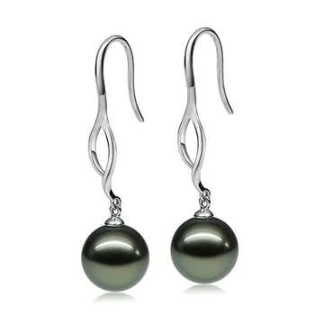 10-11mm tahitian Set de cercei in Olivia Dangle Negru