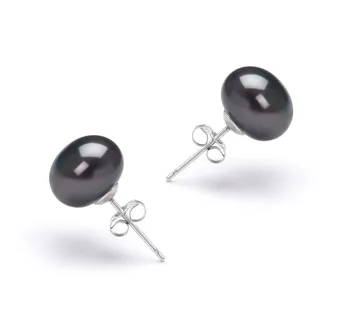 7-8mm De apa dulce Set de cercei in Vopsit în negru