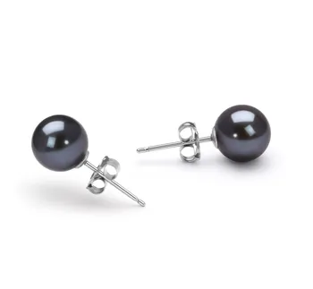6-7mm De apa dulce Set de cercei in Vopsit în negru