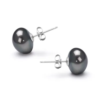 9-10mm De apa dulce Set de cercei in Vopsit în negru