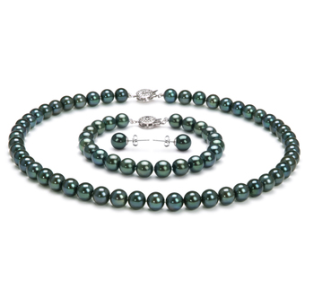 7.5-8mm japoneza Akoya Set in Negru