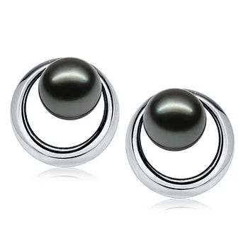 9-10mm tahitian Set de cercei in R?s?ritul Soarelui Negru