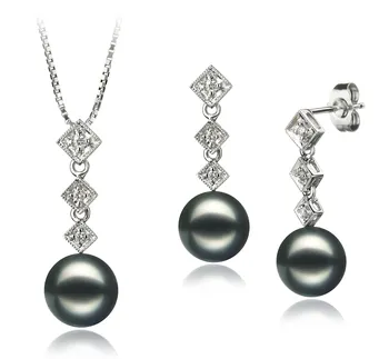 8-9mm japoneza Akoya Set in Rozene Negru