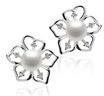 7-8mm De apa dulce Set de cercei in Floarea Soarelui Alb