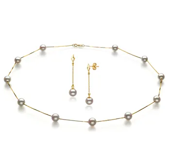 6-7mm japoneza Akoya Set in Cana de metal Alb