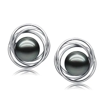 9-10mm tahitian Set de cercei in Stud triplu cerc Negru