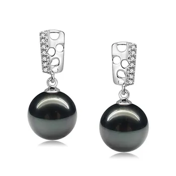 9-10mm tahitian Set de cercei in Zuella Negru
